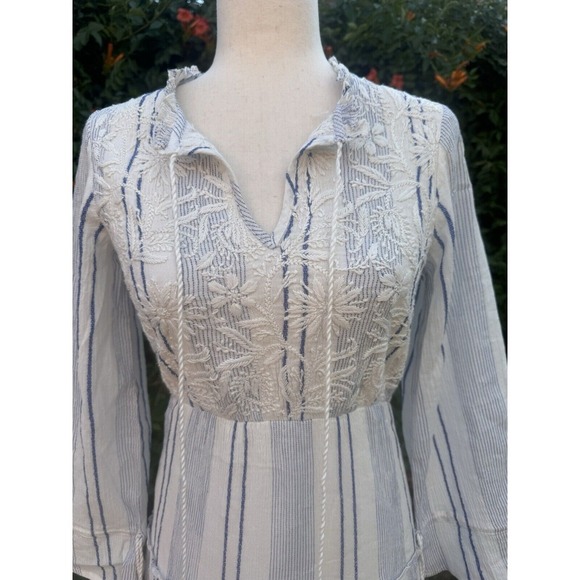 Raga Boho Maxi Dress Blue Embroidered Striped Fringe Indie Festival Bohemian XS - Picture 2 of 5